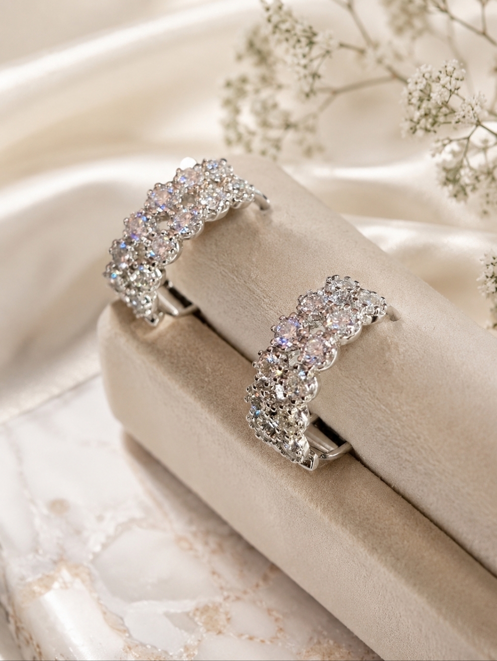 Double Row Moissanite Huggie Earrings with Sterling Silver 1.00CT